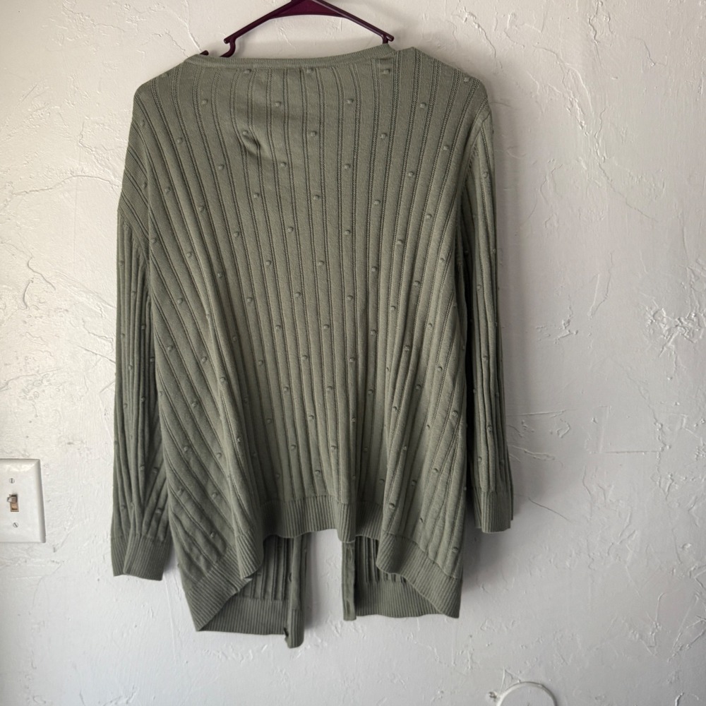 Christopher & Banks Y2k Green Cardigan Ribbed Knit Button Down Preppy Academia L - Picture 9 of 10